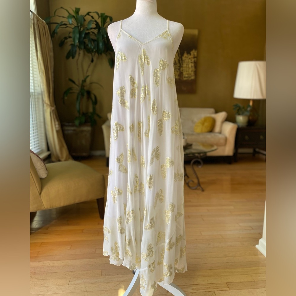 Muche + Muchette White Gold Butterfly Slip Dress Midi Chiffon Fairycore one size - Picture 2 of 16